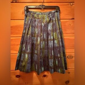 Talbots Skirt Women’s 2 Blue Green Cotton Spandex Pleated Side Zip Workwear